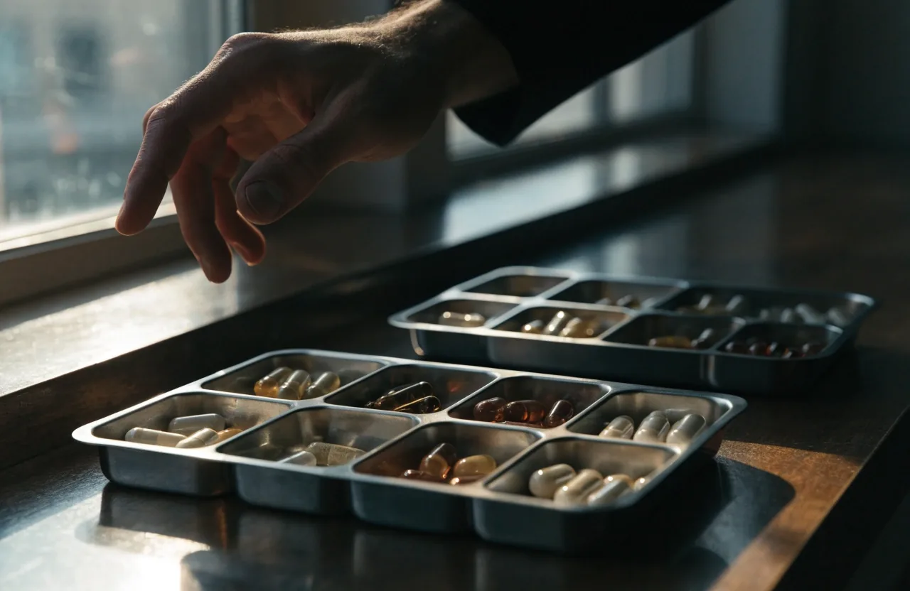 Two compartment trays side by side, one lit and one in shadow